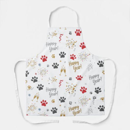 New Year's Paw Print Celebration Pattern Apron Schürze (Vorderseite)
