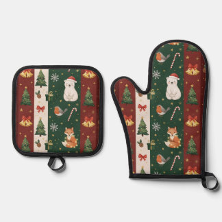 New Year's texture of fabric and packaging, bears, Ofenhandschuh & Topflappen-Set