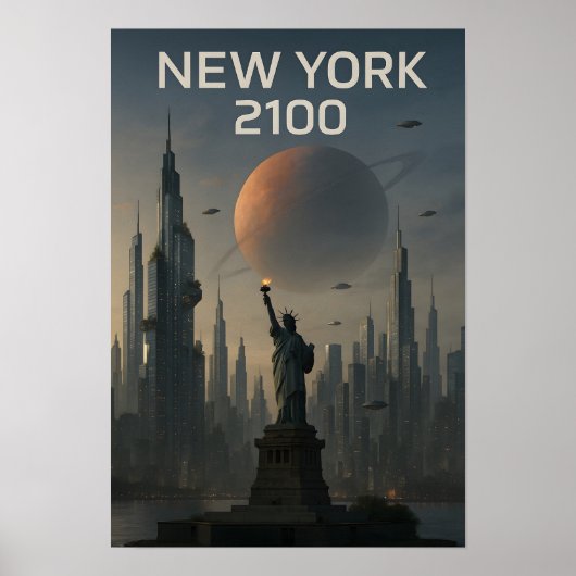New York 2100: Futuristic Skyline Poster (Vorne)