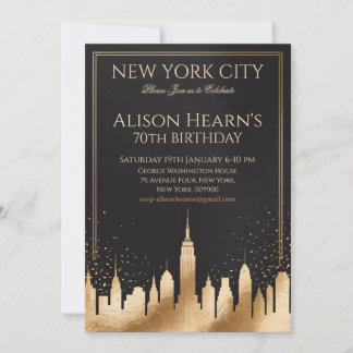 New York 70. Geburtstag Gold Schwarz Einladung