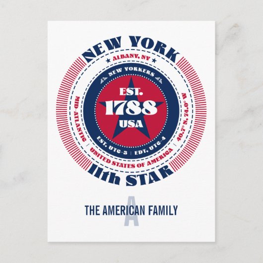 New York, Albany, NY, Patriotic, Monogram Postkarte (Vorderseite)
