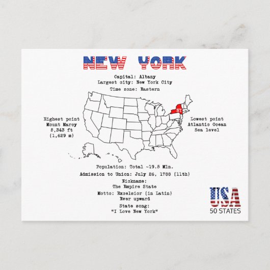 New York American Staat auf einer Karte und nützli (Vorderseite)