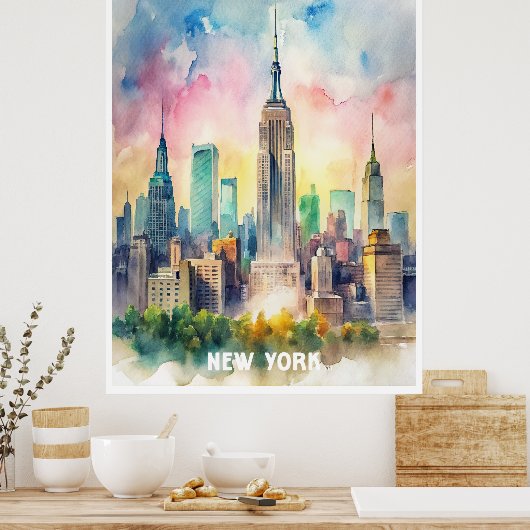 New York Aquarellbilder Poster (Küche)