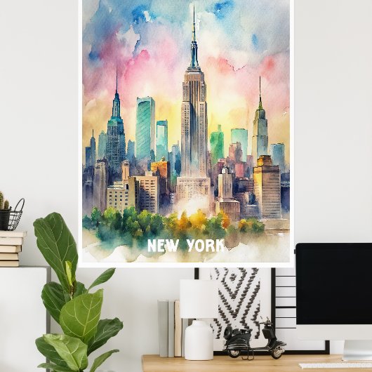 New York Aquarellbilder Poster (Heimbüro)