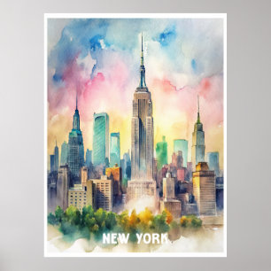 New York Aquarellbilder Poster