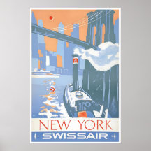 New York Art Swiss Air Travel Poster Harbor Print