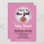 New York Baby Shooter African American Pink Baby Einladung (Vorne/Hinten)