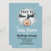 New York Baby Shower Funny Blue Boys Einladung (Vorne/Hinten)