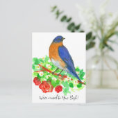 New York Bluebird-Rote Rosen zur Ankündigung Postkarte (Stehend Vorderseite)
