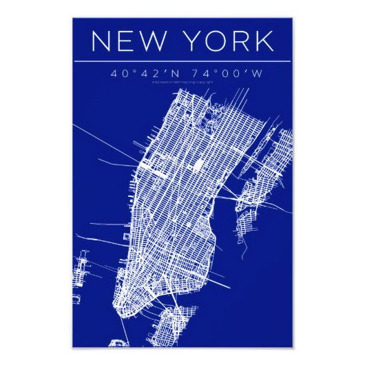 New York Blueprint Map Poster Coordinates Wall Art (Vorne)