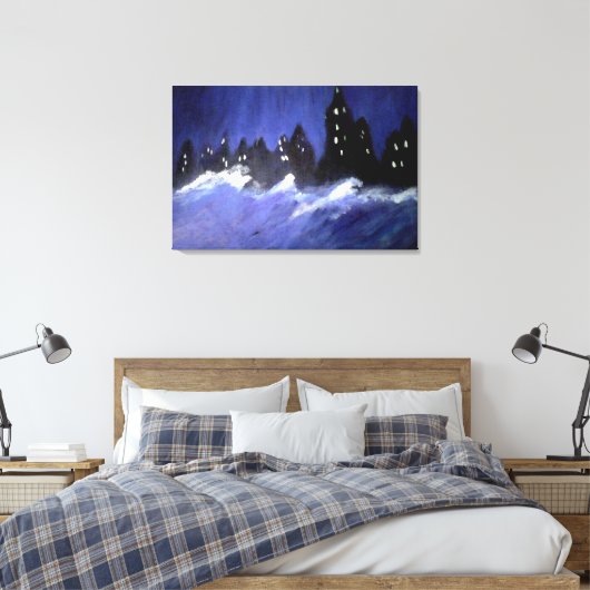 New York Blues Stretched Canvas Print Leinwanddruck (Insitu (Schlafzimmer))