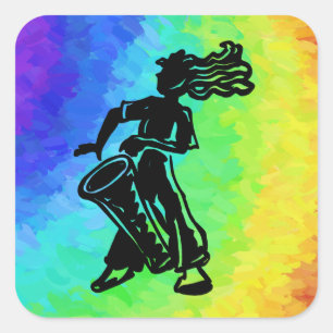 New York Boogie Nights Drum Rainbow Quadratischer Aufkleber