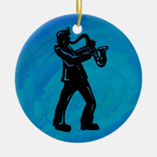 New York Boogie Nights Saxophon Blue Keramikornament (Vorne)