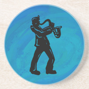 New York Boogie Nights Saxophon Blue Sandstein Untersetzer