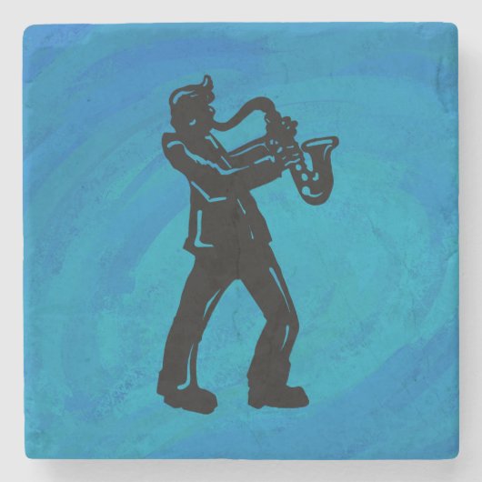 New York Boogie Nights Saxophon Blue Steinuntersetzer (Vorderseite)