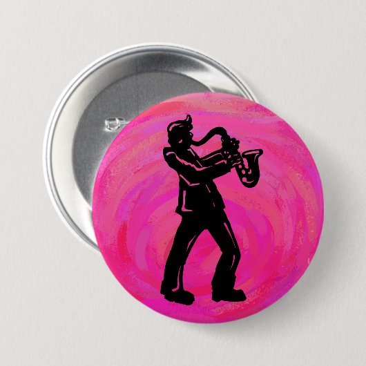 New York Boogie Nights Saxophon Hot Pink Button (Vorne & Hinten)