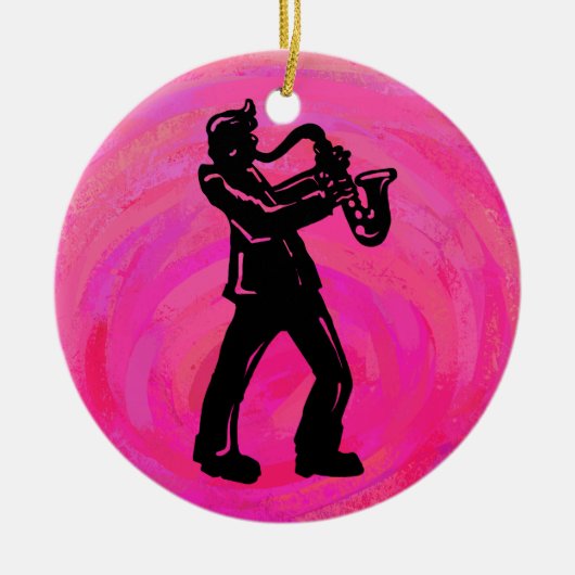 New York Boogie Nights Saxophon Hot Pink Keramikornament (Vorne)