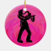 New York Boogie Nights Saxophon Hot Pink Keramikornament (Hinten)