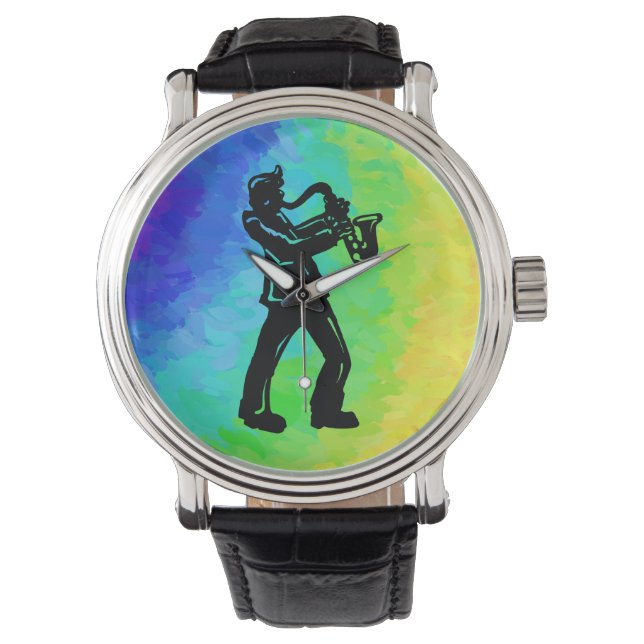 New York Boogie Nights Saxophon Rainbow Armbanduhr (Vorderseite)