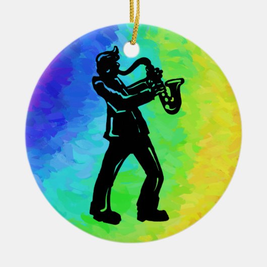 New York Boogie Nights Saxophon Rainbow Keramikornament (Vorne)