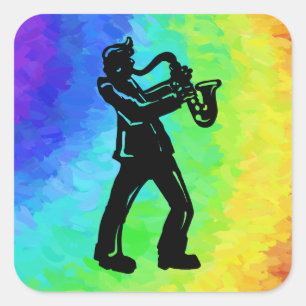 New York Boogie Nights Saxophon Rainbow Quadratischer Aufkleber