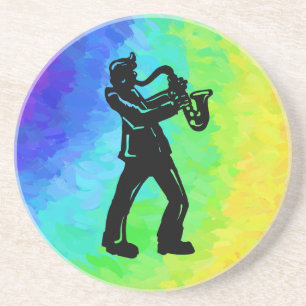 New York Boogie Nights Saxophon Rainbow Sandstein Untersetzer
