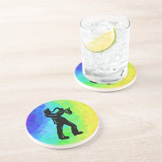 New York Boogie Nights Saxophon Rainbow Sandstein Untersetzer (Seite)