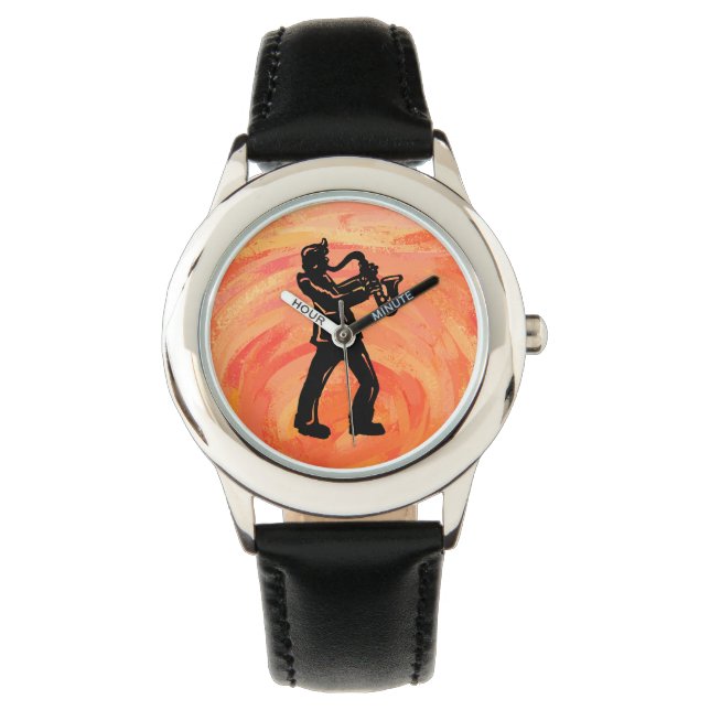New York Boogie Nights Saxophone Orange Armbanduhr (Vorderseite)