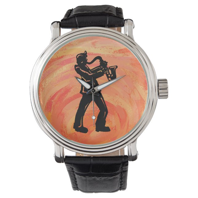 New York Boogie Nights Saxophone Orange Armbanduhr (Vorderseite)