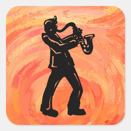 New York Boogie Nights Saxophone Orange Quadratischer Aufkleber (Vorderseite)