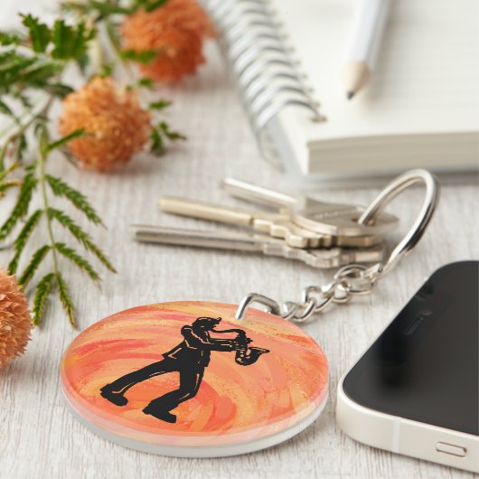 New York Boogie Nights Saxophone Orange Schlüsselanhänger (Vorderseite rechts)