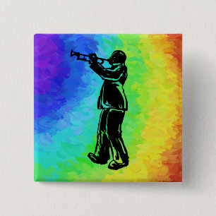 New York Boogie Nights Trumpet Rainbow Button