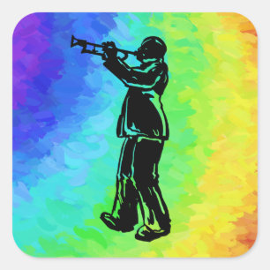 New York Boogie Nights Trumpet Rainbow Quadratischer Aufkleber