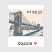 New York Brooklyn Bridge Skyline Bold Retro Travel Aufkleber (Blatt)