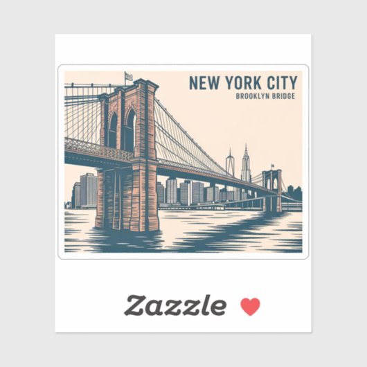 New York Brooklyn Bridge Skyline Bold Retro Travel Aufkleber (Blatt)