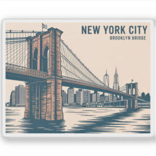 New York Brooklyn Bridge Skyline Bold Retro Travel Aufkleber