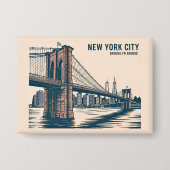 New York Brooklyn Bridge Skyline Bold Retro Travel Button (Vorderseite)