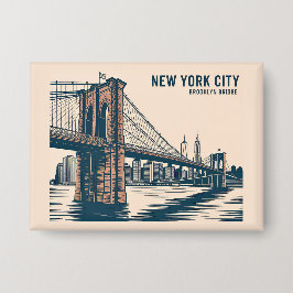 New York Brooklyn Bridge Skyline Bold Retro Travel Button