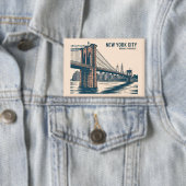 New York Brooklyn Bridge Skyline Bold Retro Travel Button (Insitu)
