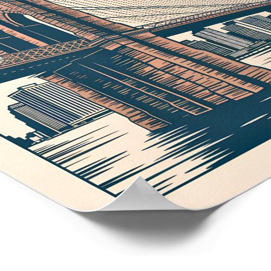 New York Brooklyn Bridge Skyline Bold Retro Travel Poster (Ecke)