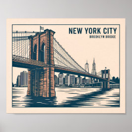 New York Brooklyn Bridge Skyline Bold Retro Travel Poster