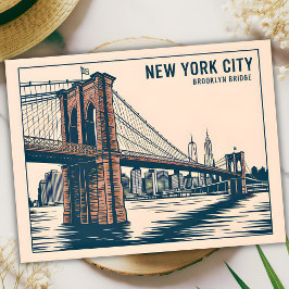 New York Brooklyn Bridge Skyline Bold Retro Travel Postkarte