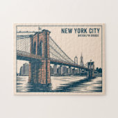 New York Brooklyn Bridge Skyline Bold Retro Travel Puzzle (Horizontal)