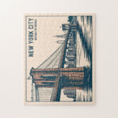 New York Brooklyn Bridge Skyline Bold Retro Travel Puzzle (Vertikal)