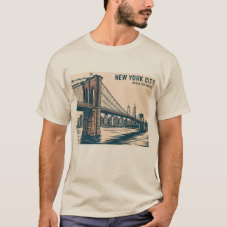 New York Brooklyn Bridge Skyline Bold Retro Travel T-Shirt