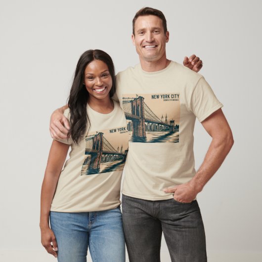 New York Brooklyn Bridge Skyline Bold Retro Travel T-Shirt (Unisex)