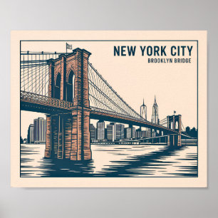 New York Brooklyn Bridge Skyline Fette Retro-Reise Poster