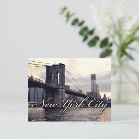 New York Brooklyn Bridge Sunset Postcard Postkarte (Stehend Vorderseite)