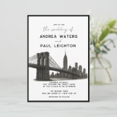 New York Brooklyn Modern Lustration Wedding Einladung (Stehend Vorderseite)