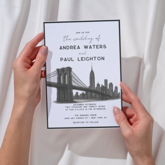 New York Brooklyn Modern Lustration Wedding Einladung